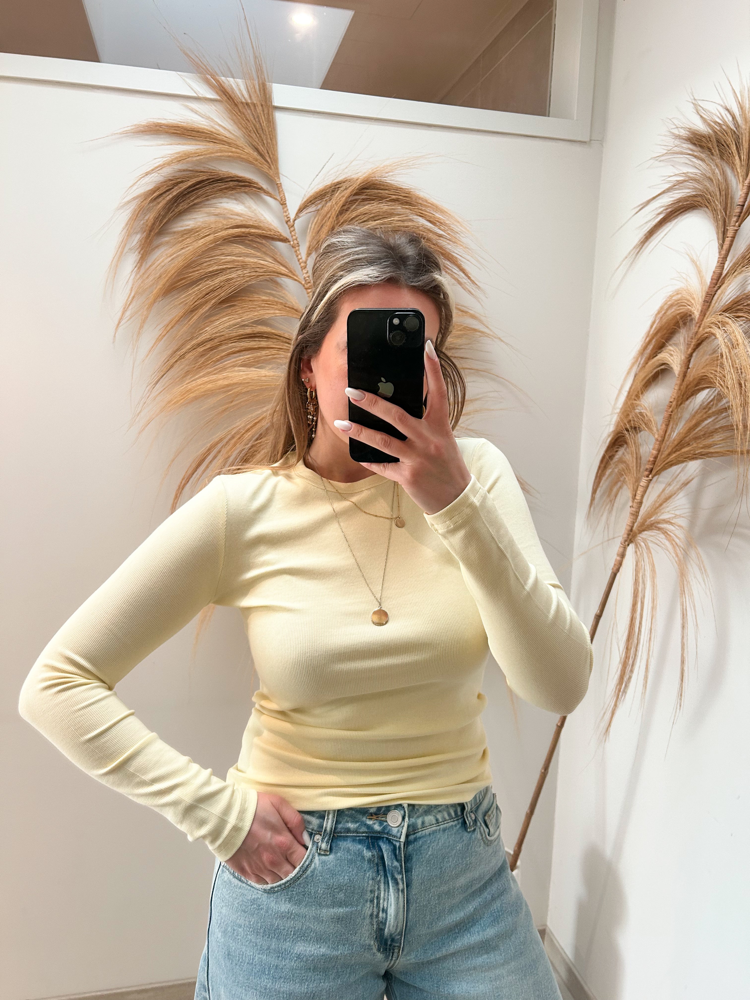 Tara basic stretch shirt - geel