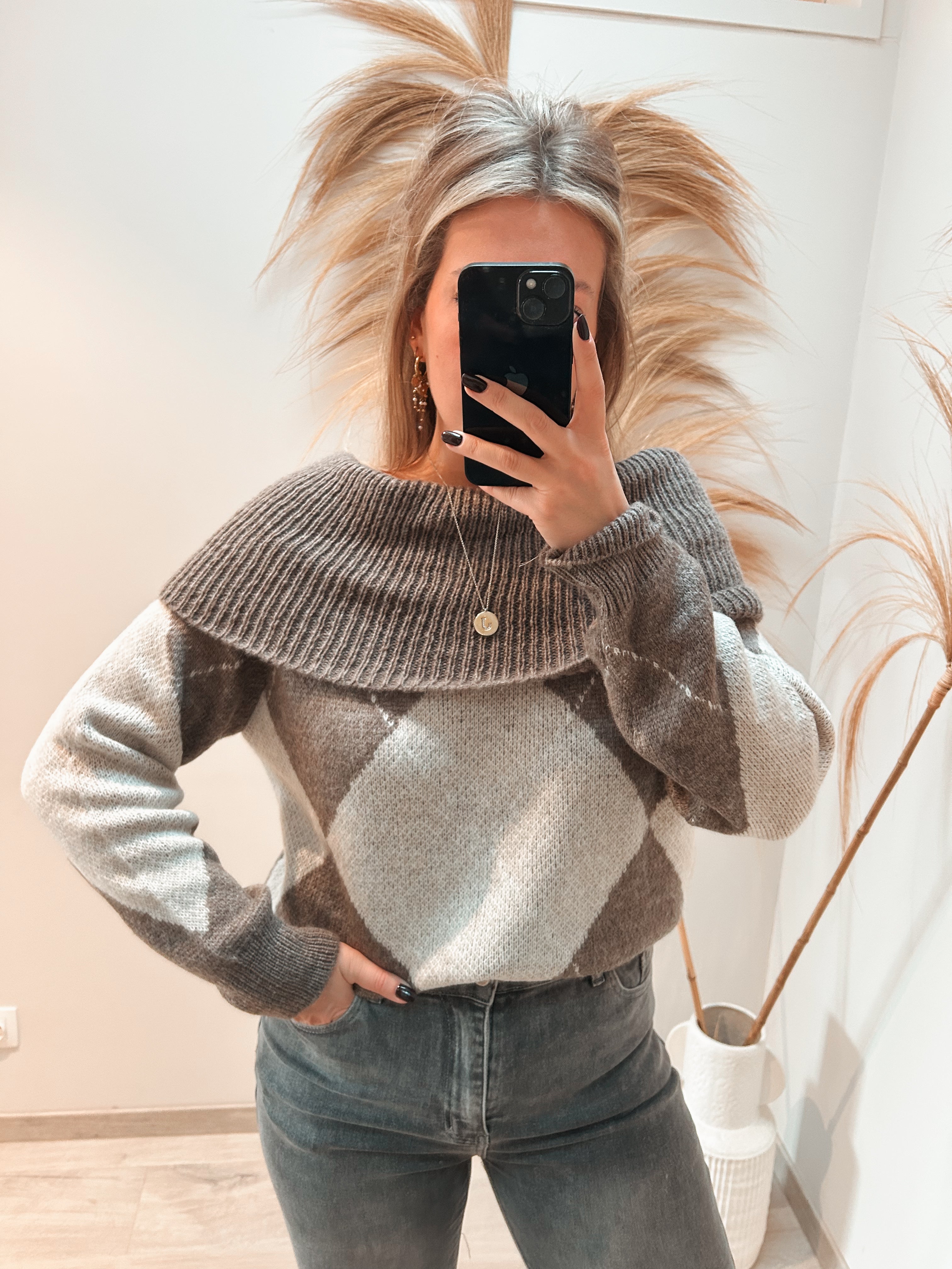 Bowie off-shoulder sweater - taupe