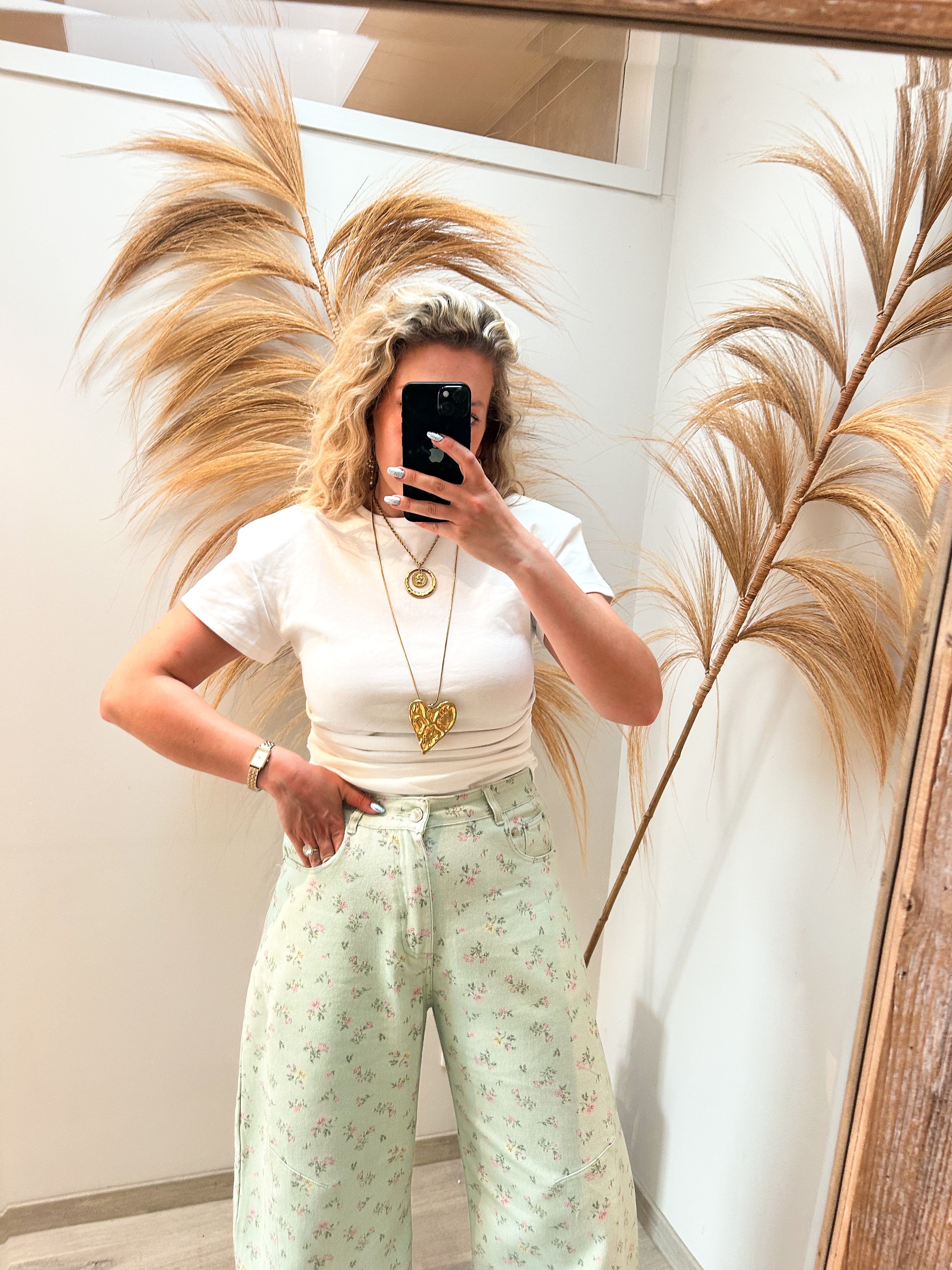 Mint flower broek