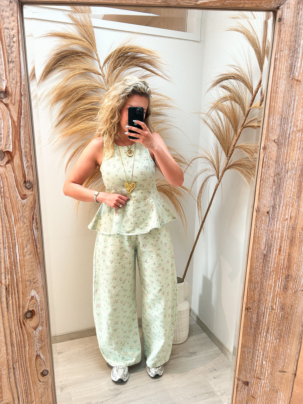 Mint flower broek