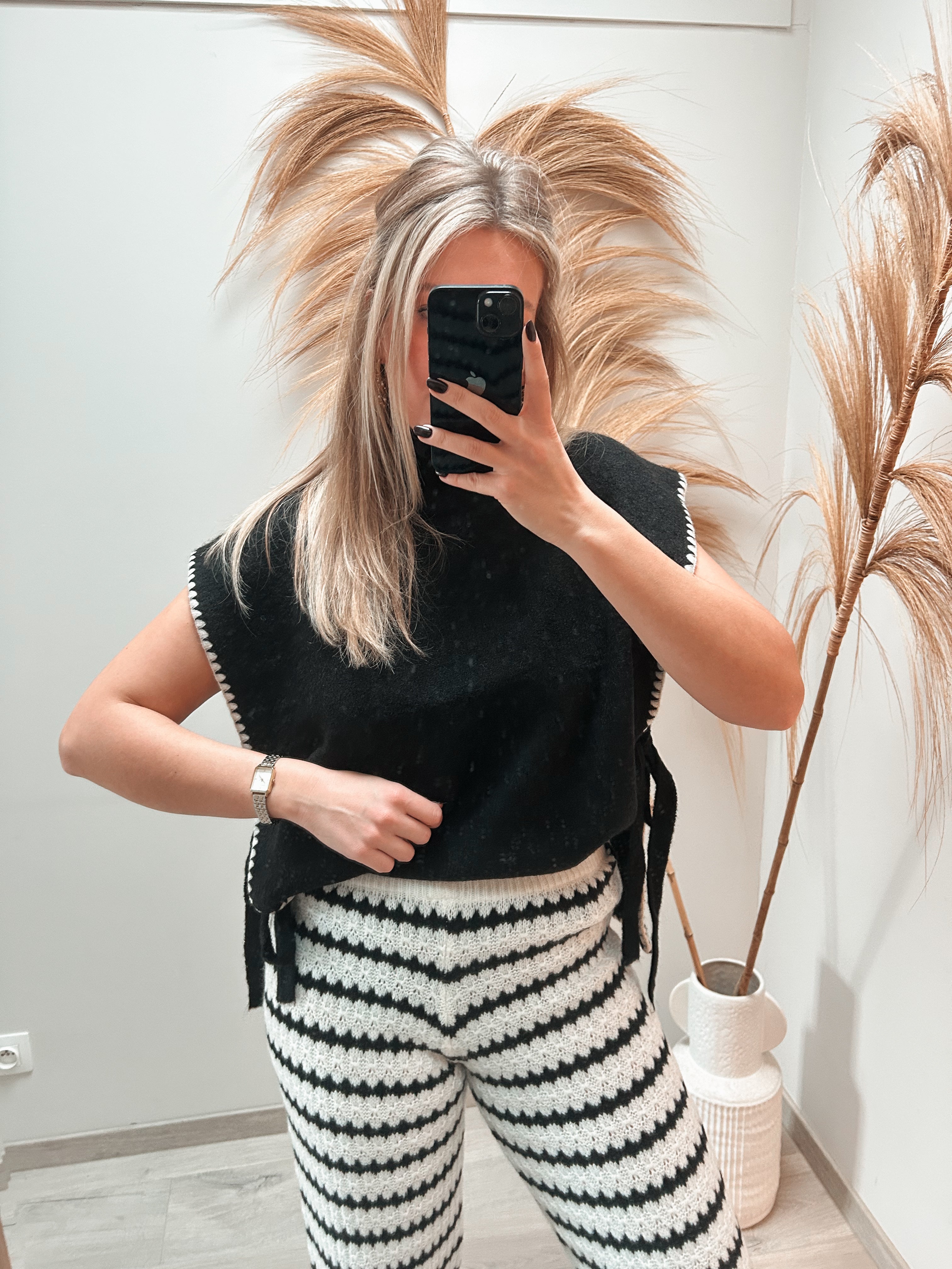 Coco knit pants - crème/zwart