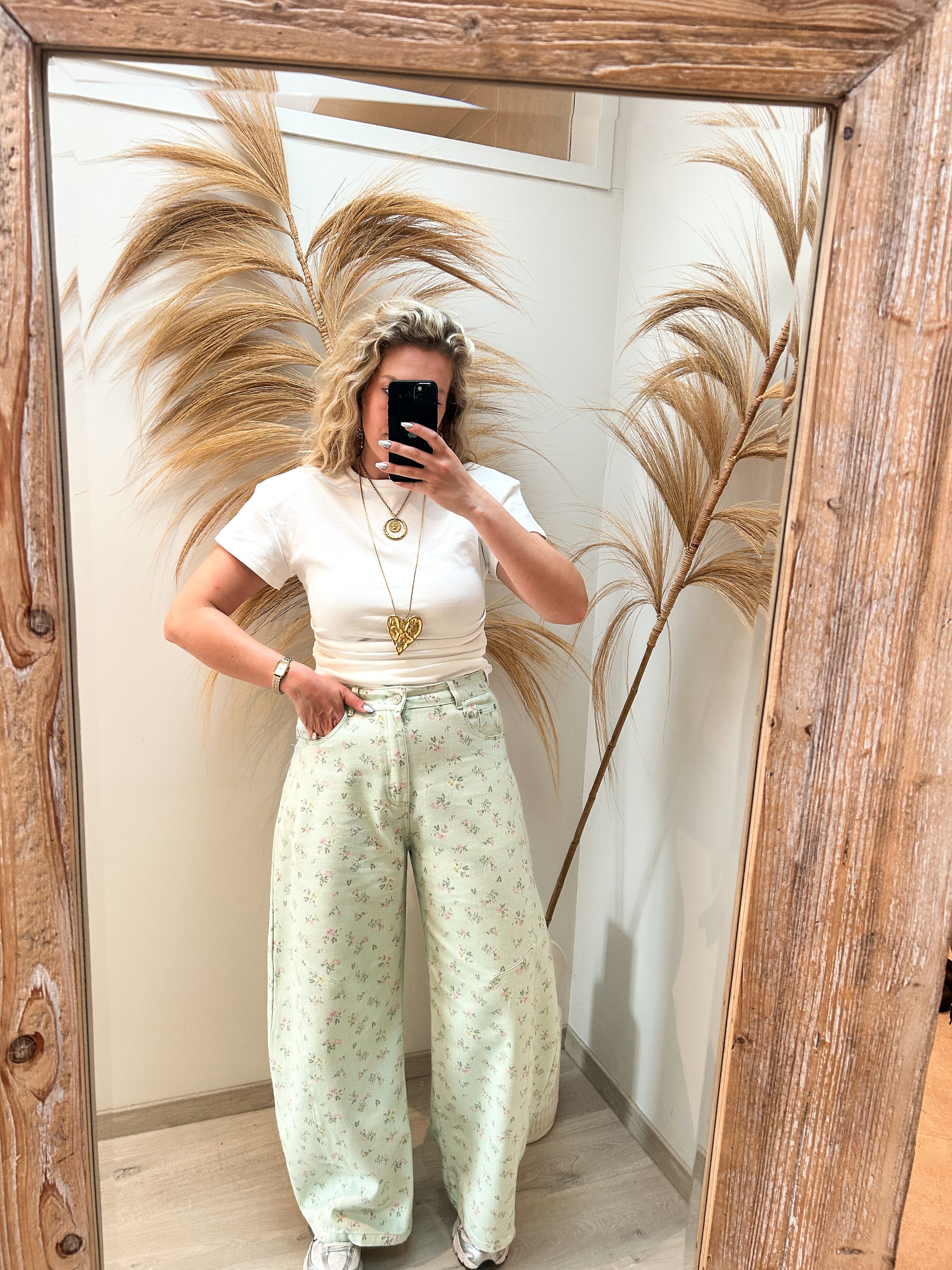 Mint flower broek
