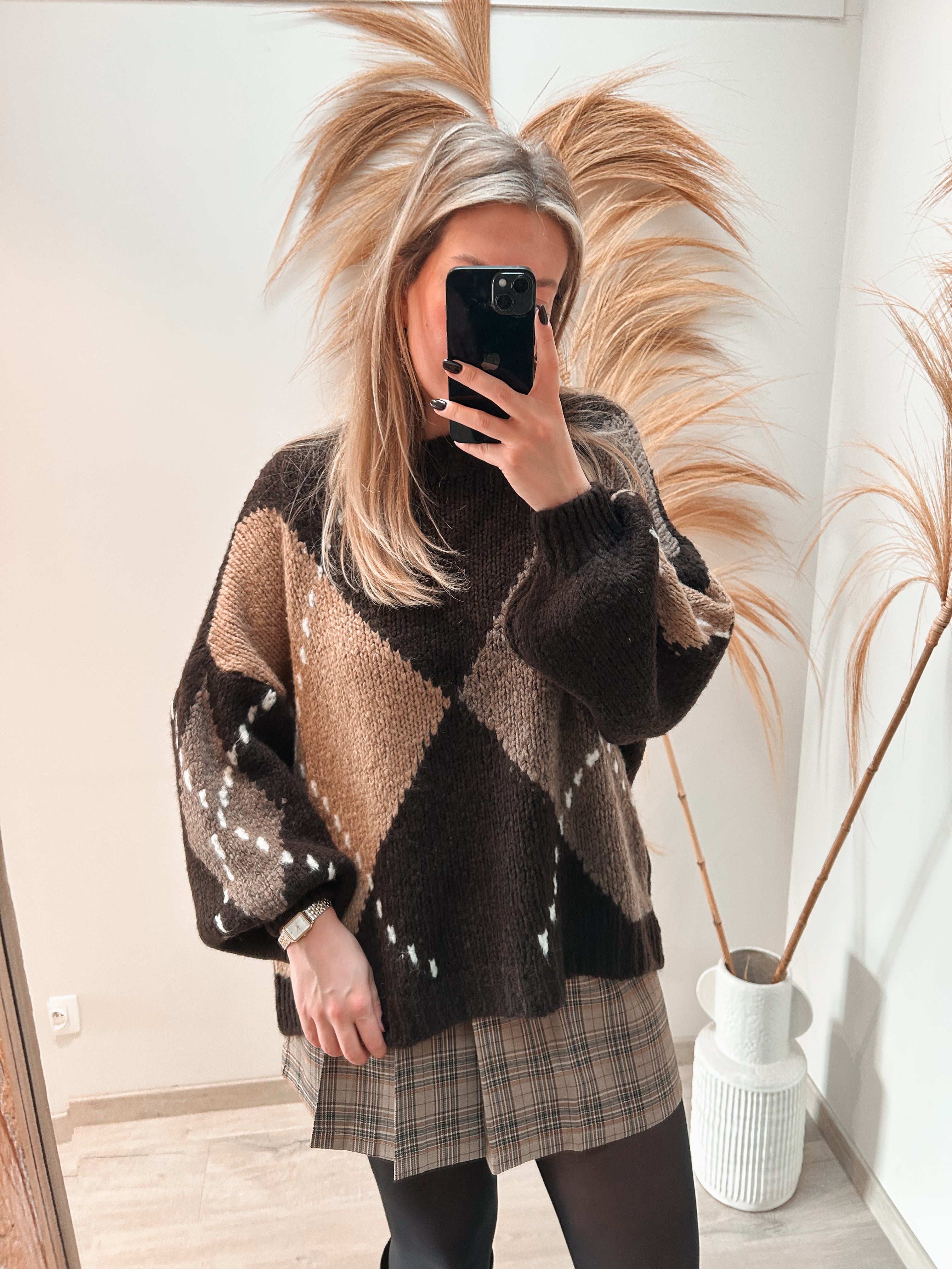 Marcella carreaux knit sweater